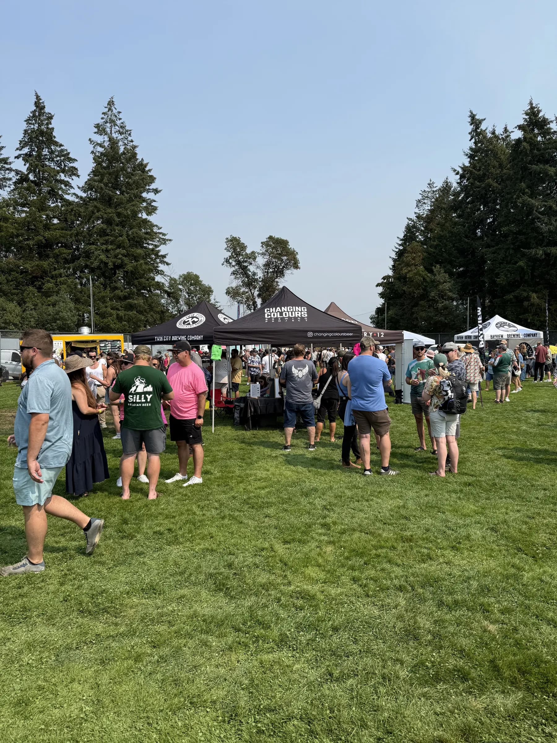 Crowd in the sunshine at the 2026 Cowichan Craft Beer and Food Festival at Doc Lewis Park in Chemainus, BC