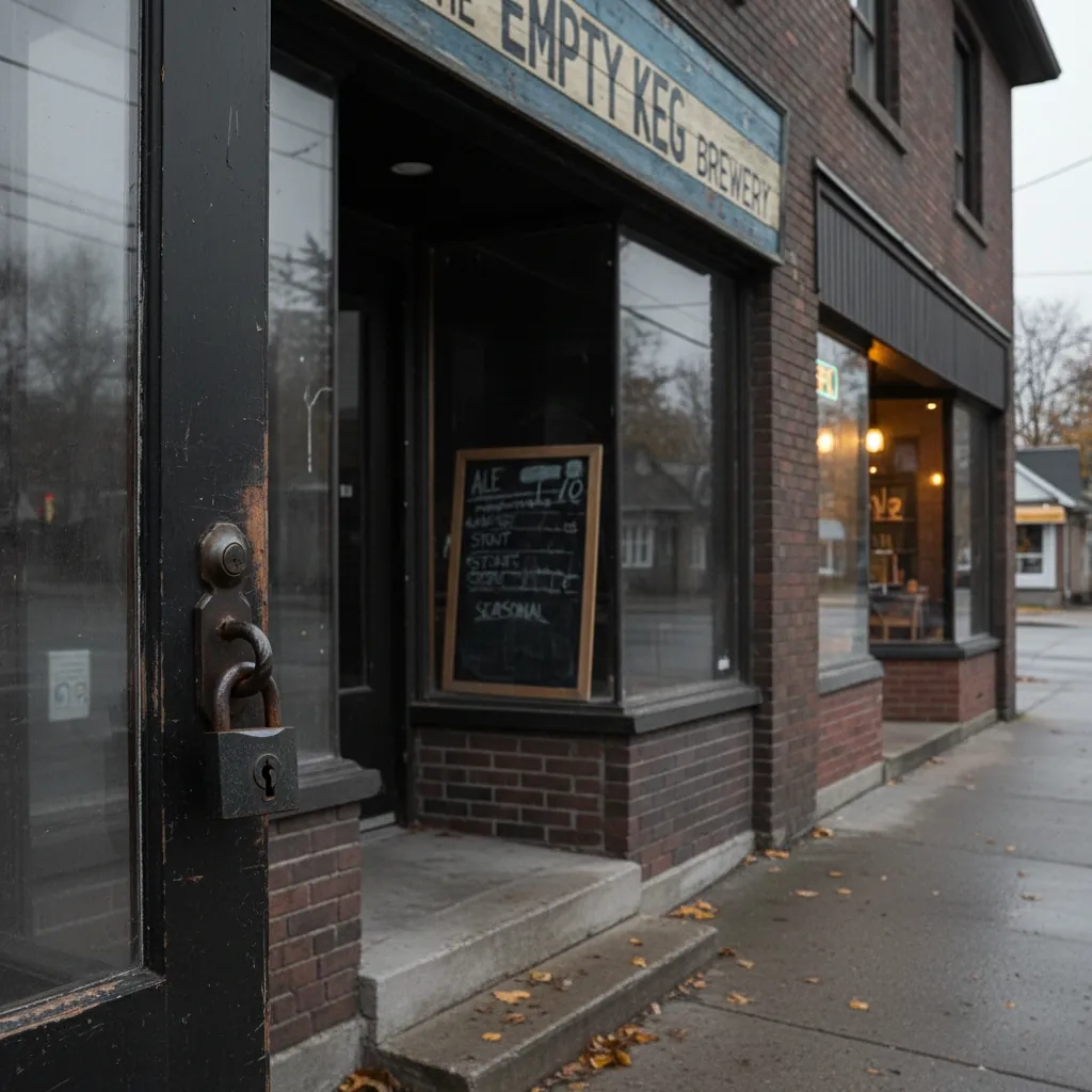 Closed craft brewery taproom with padlocked door — illustrating the wave of Canadian brewery closures in 2024–2025