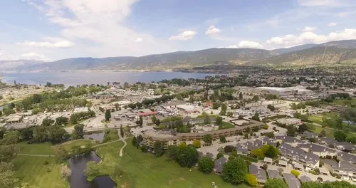 Aerial view of Penticton between Okanagan and Skaha lakes — Canada's craft beer capital